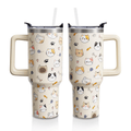 Whimsical Cartoon Cat 40oz Tumbler with Handle | Personalized Feline Lover Travel Mug