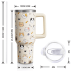 Whimsical Cartoon Cat 40oz Tumbler with Handle | Personalized Feline Lover Travel Mug