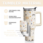 Whimsical Cartoon Cat 40oz Tumbler with Handle | Personalized Feline Lover Travel Mug