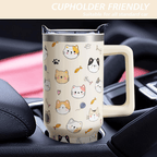 Whimsical Cartoon Cat 40oz Tumbler with Handle | Personalized Feline Lover Travel Mug