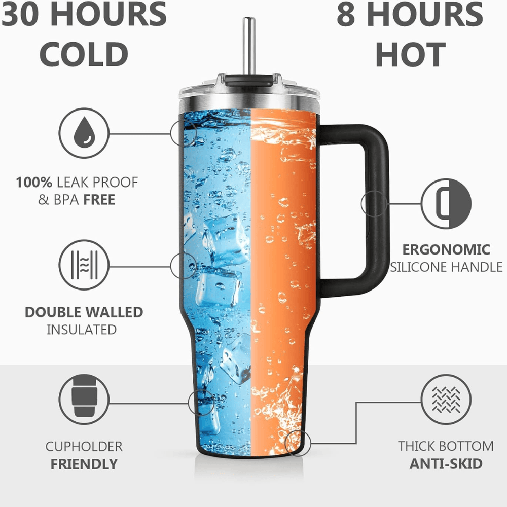 "Gamer Nutrition Facts" 40oz Tumbler with Handle | Retro Arcade Gaming Travel Mug
