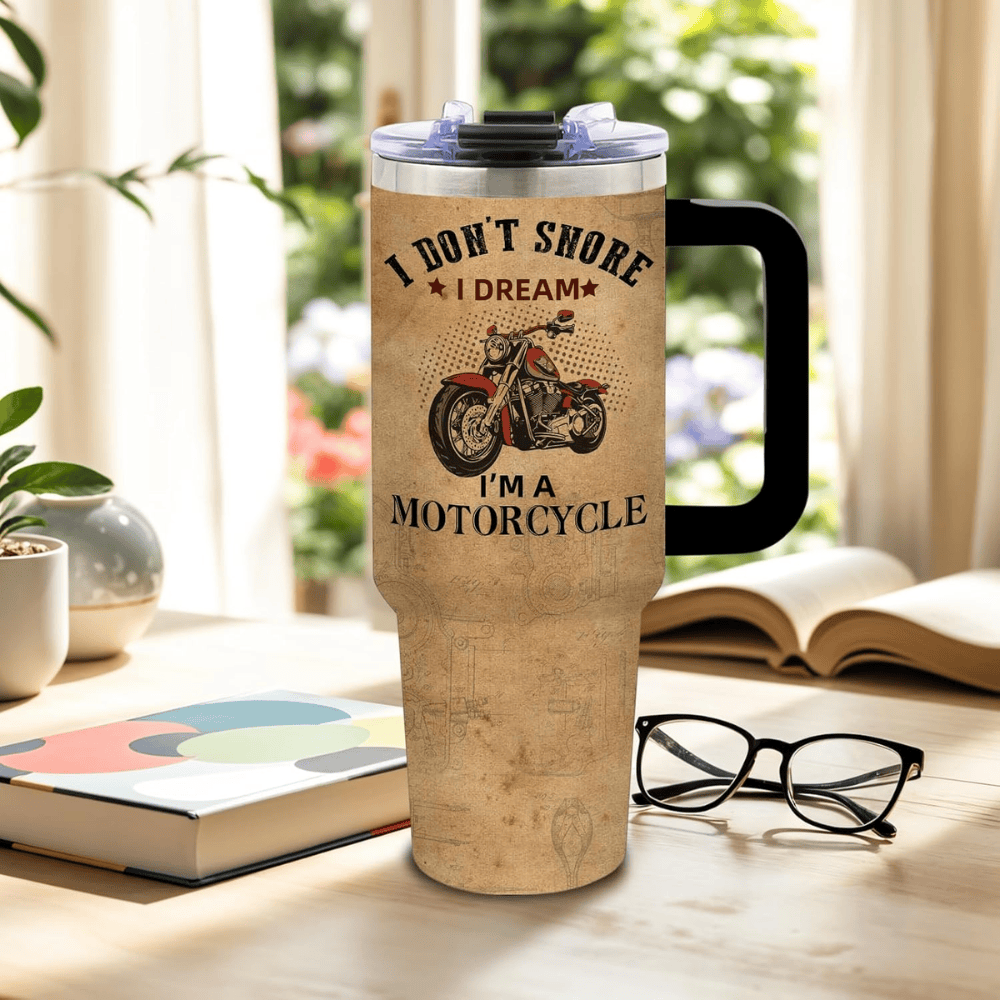 "Retro Biker" 40oz Tumbler with Handle | Vintage Motorcycle Gift for Riders