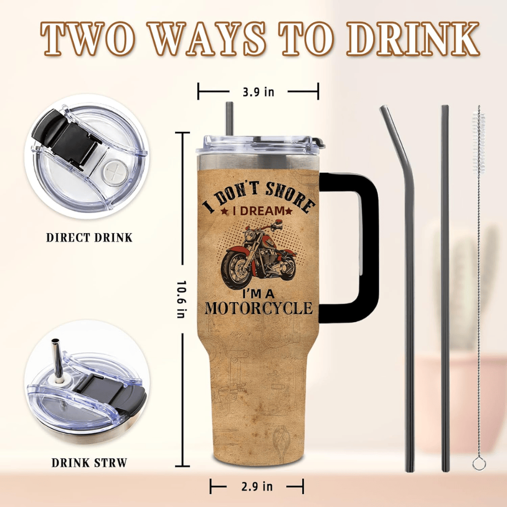 "Retro Biker" 40oz Tumbler with Handle | Vintage Motorcycle Gift for Riders