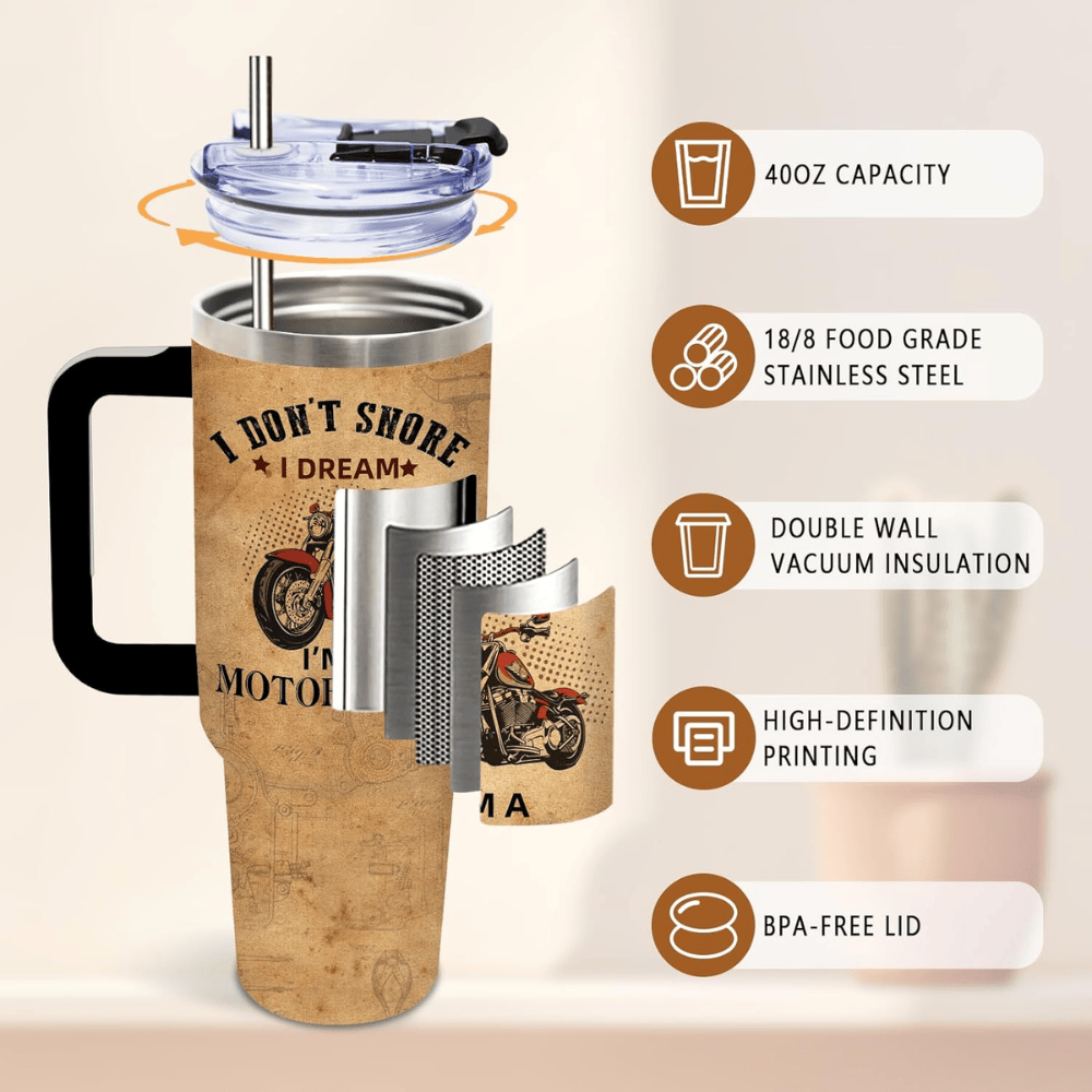 "Retro Biker" 40oz Tumbler with Handle | Vintage Motorcycle Gift for Riders