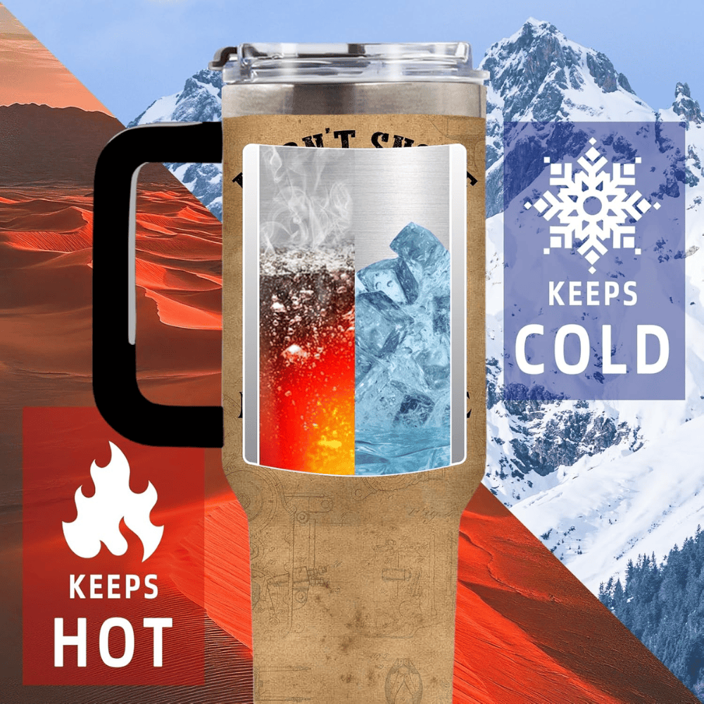 "Retro Biker" 40oz Tumbler with Handle | Vintage Motorcycle Gift for Riders