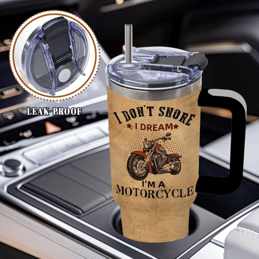 "Retro Biker" 40oz Tumbler with Handle | Vintage Motorcycle Gift for Riders
