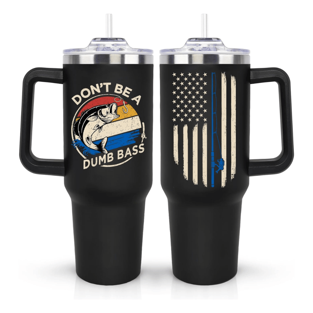 Funny "Dumb Bass" 40oz Fishing Tumbler | Patriotic Fisherman Travel Mug