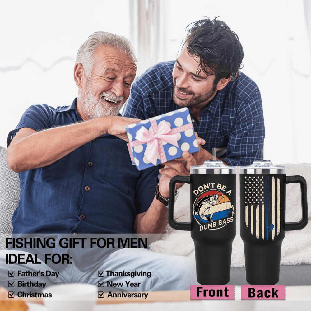 Funny "Dumb Bass" 40oz Fishing Tumbler | Patriotic Fisherman Travel Mug