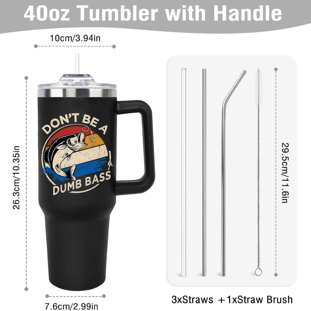 Funny "Dumb Bass" 40oz Fishing Tumbler | Patriotic Fisherman Travel Mug