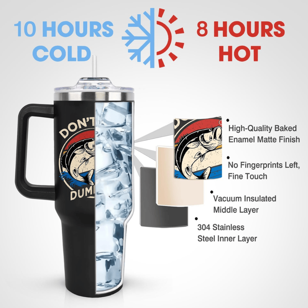 Funny "Dumb Bass" 40oz Fishing Tumbler | Patriotic Fisherman Travel Mug