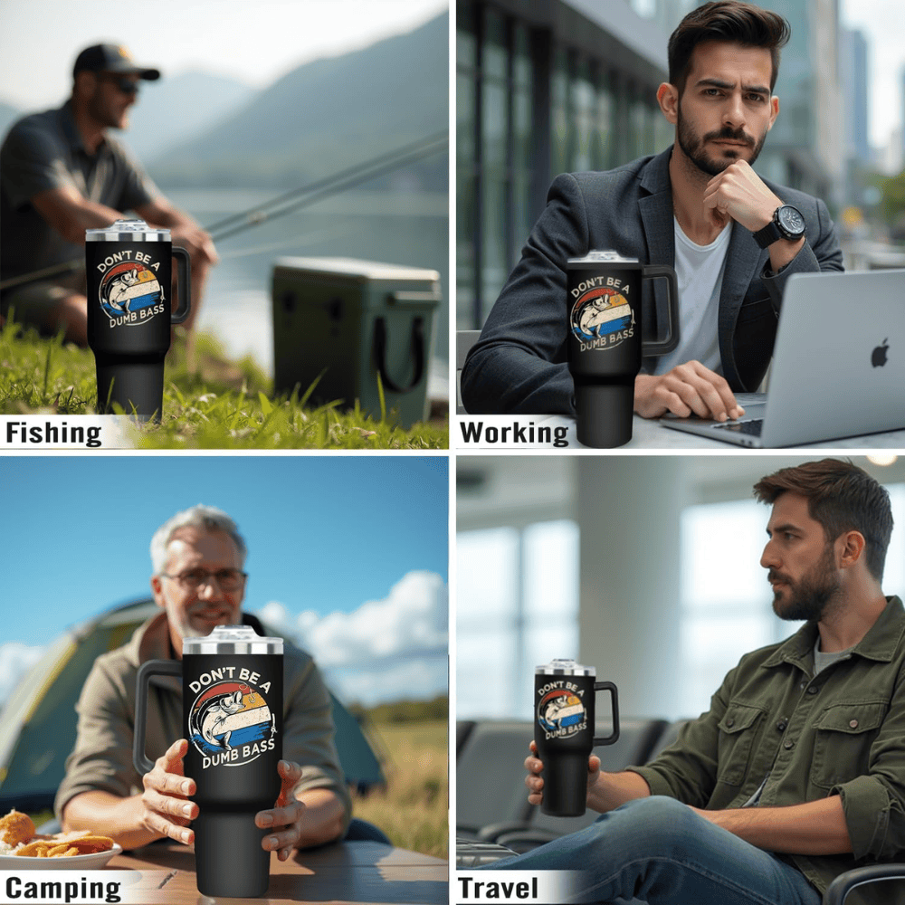 Funny "Dumb Bass" 40oz Fishing Tumbler | Patriotic Fisherman Travel Mug
