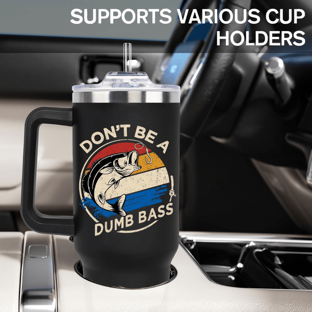 Funny "Dumb Bass" 40oz Fishing Tumbler | Patriotic Fisherman Travel Mug