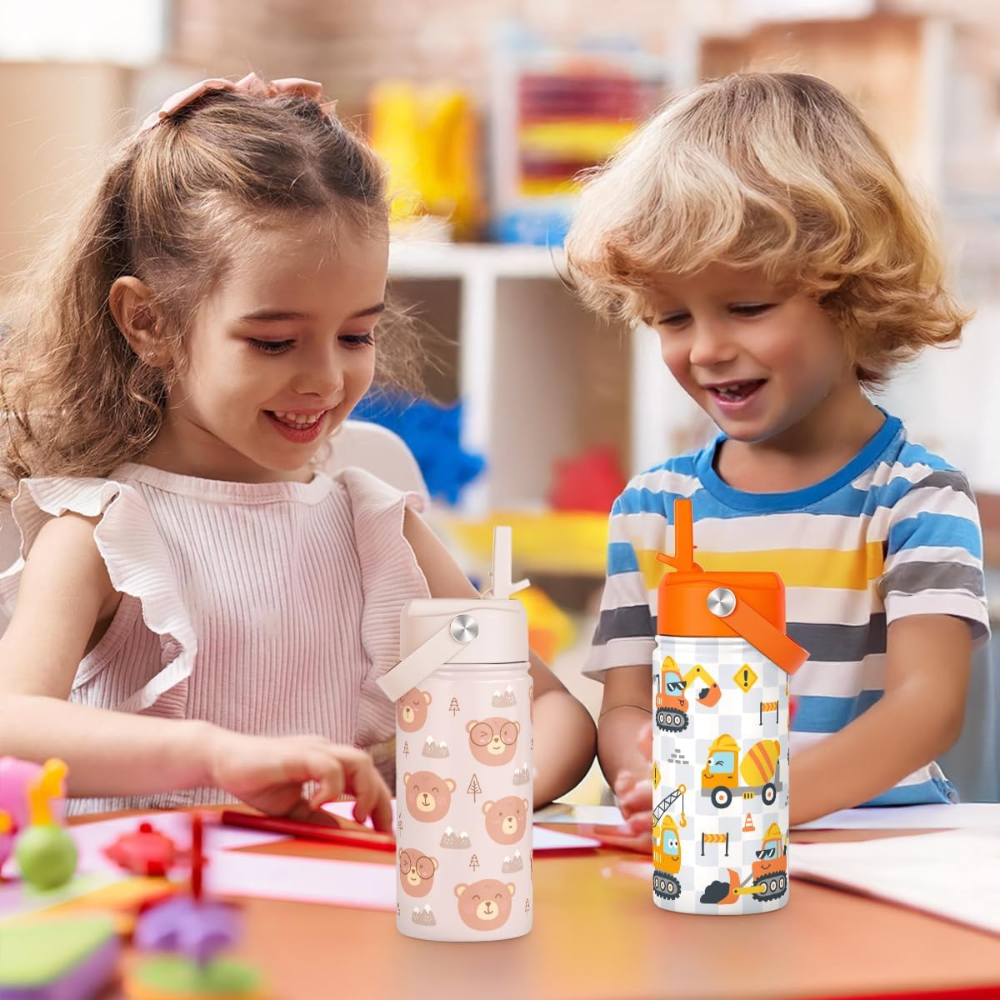 "Cute Bear" 12oz Kids Water Bottle | Insulated Stainless Steel School Tumbler