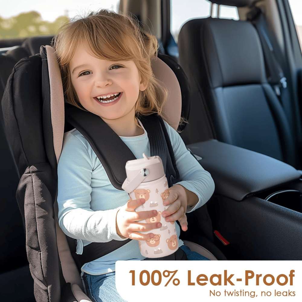 "Cute Bear" 12oz Kids Water Bottle | Insulated Stainless Steel School Tumbler