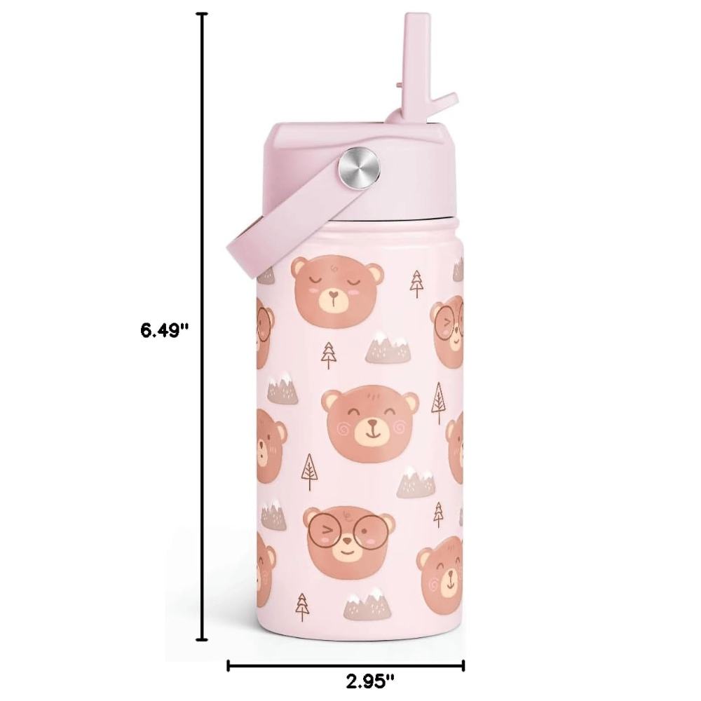 "Cute Bear" 12oz Kids Water Bottle | Insulated Stainless Steel School Tumbler