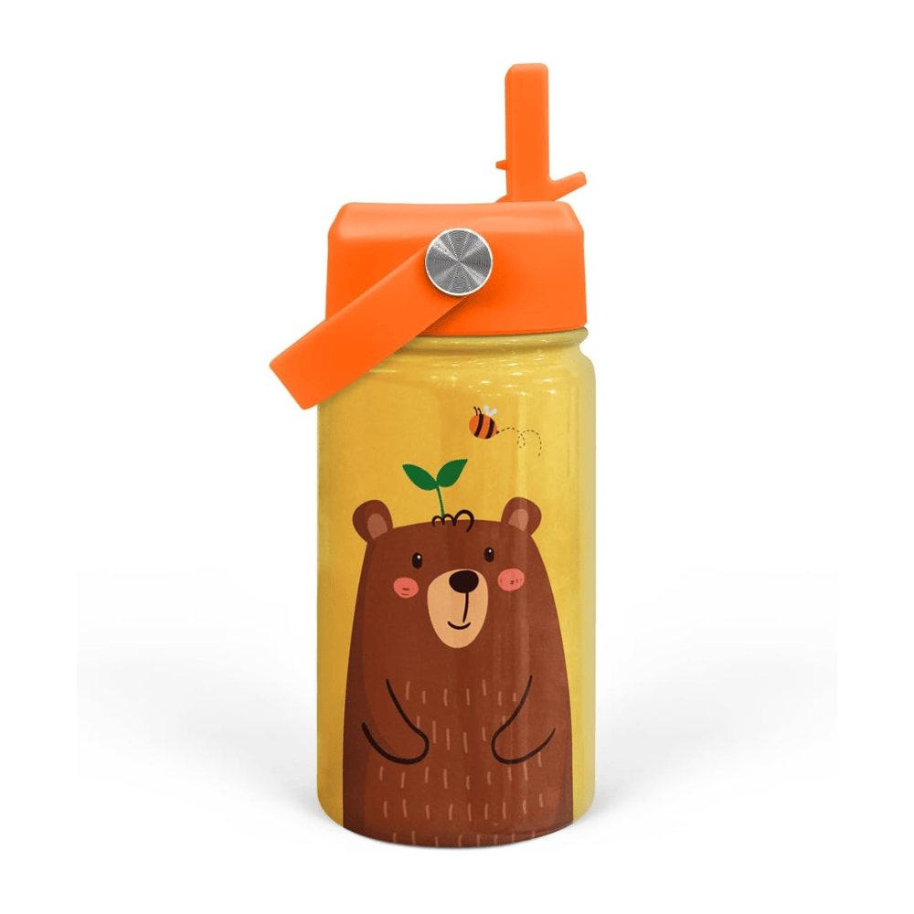 "Playful Bears" 12oz Kids Water Bottle | Pink Insulated Stainless Steel School Tumbler