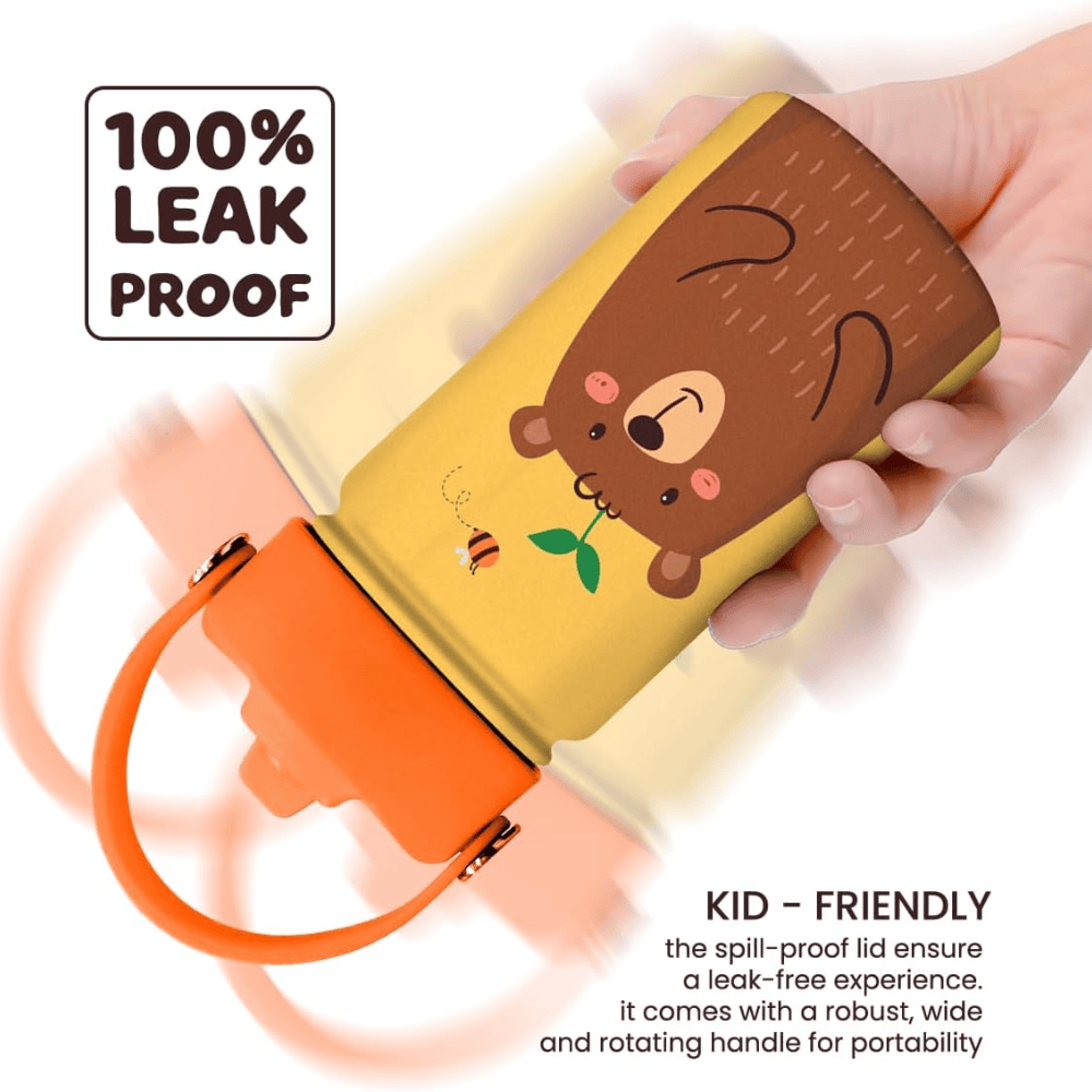 "Playful Bears" 12oz Kids Water Bottle | Pink Insulated Stainless Steel School Tumbler