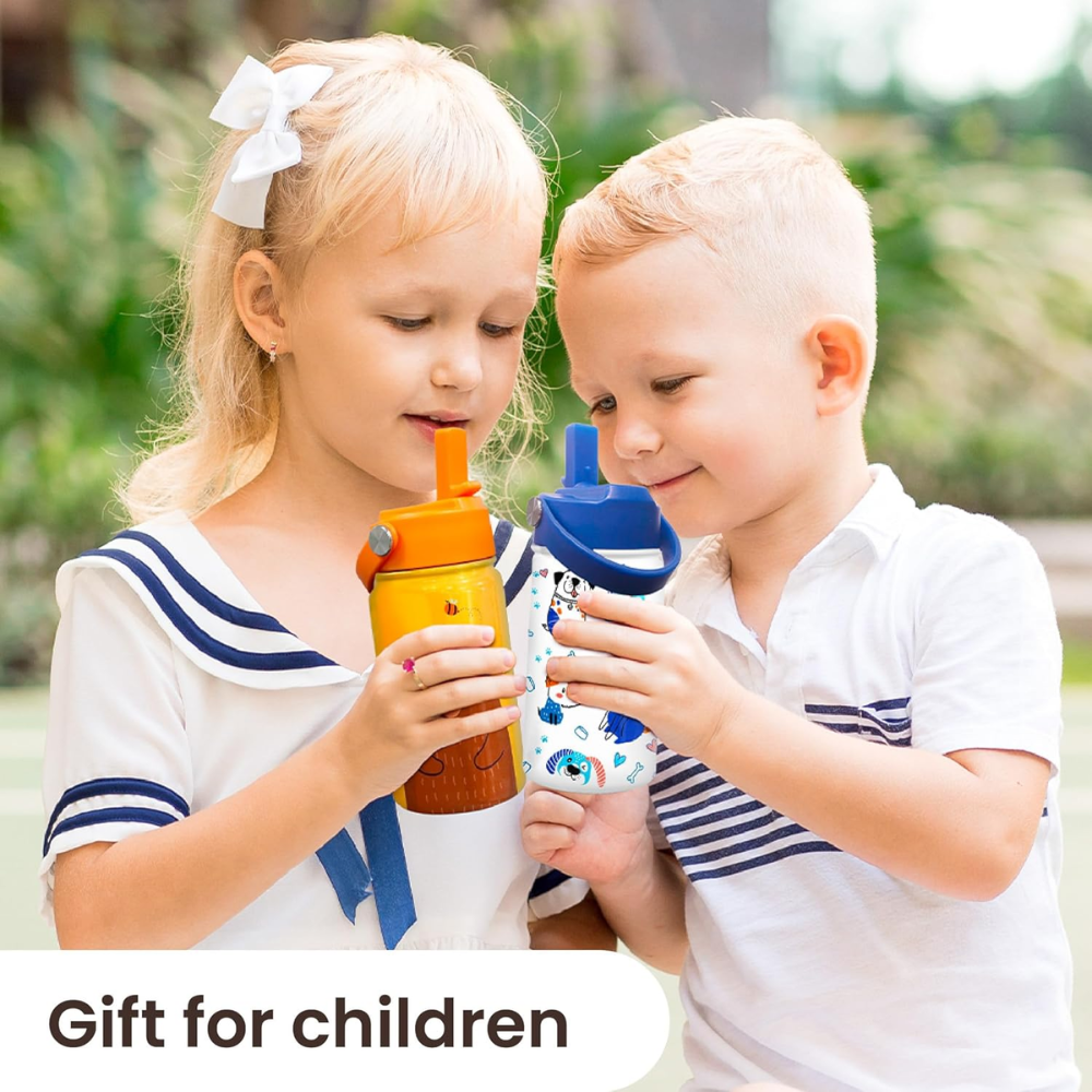 "Playful Bears" 12oz Kids Water Bottle | Pink Insulated Stainless Steel School Tumbler