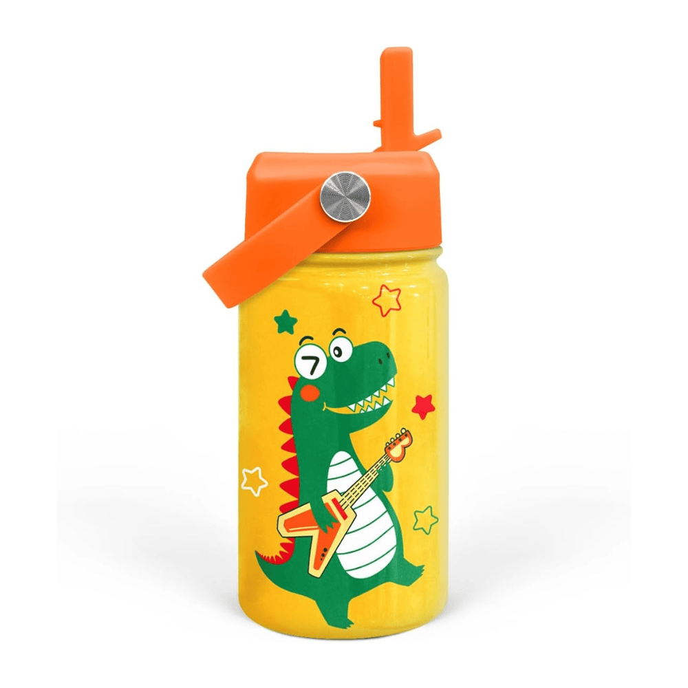 "Dino-Mite" 12oz Kids Water Bottle | Blue Dinosaur School Travel Cup