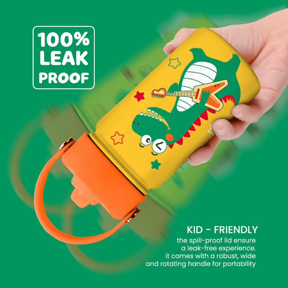 "Dino-Mite" 12oz Kids Water Bottle | Blue Dinosaur School Travel Cup