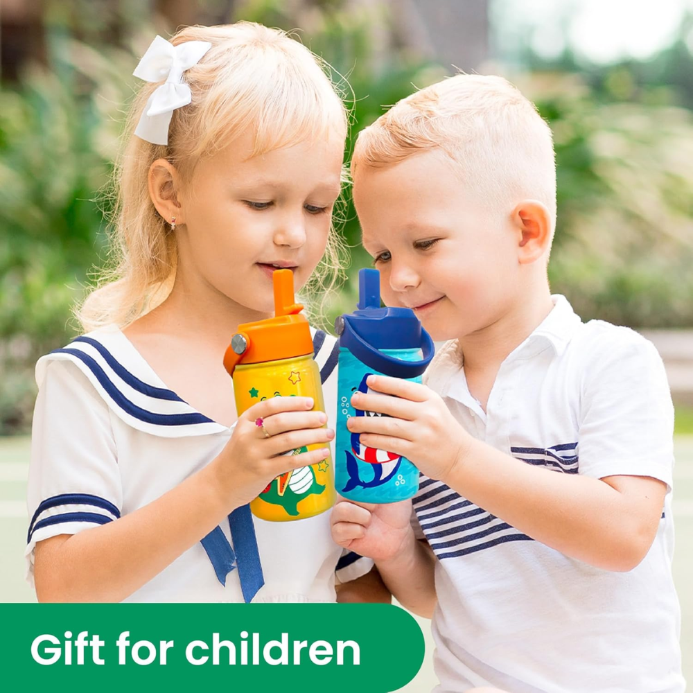 "Dino-Mite" 12oz Kids Water Bottle | Blue Dinosaur School Travel Cup