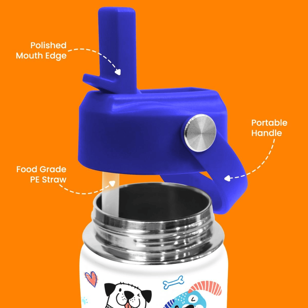 "Happy Pups" 12oz Kids Water Bottle | Dog Lover Insulated Stainless Steel School Cup